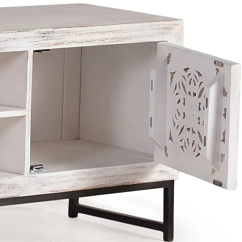 TV Lowboard in Mangoholz White Wash - Fudorus^Wohnen Discount