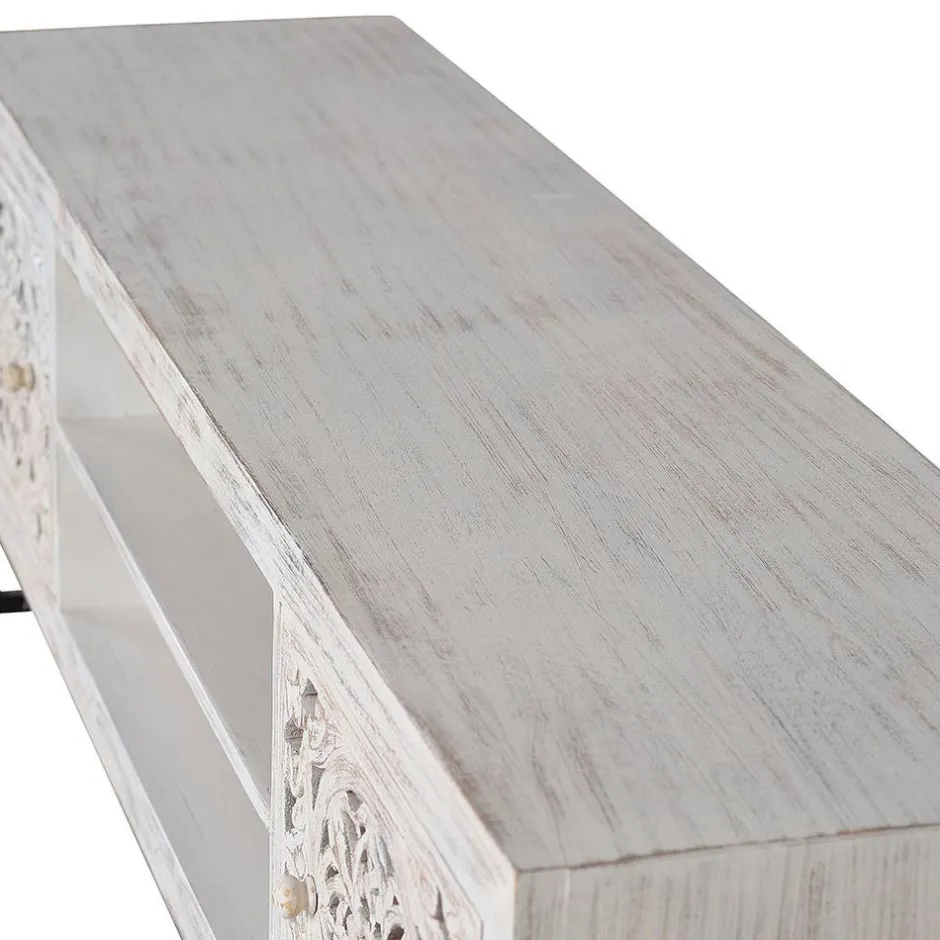 TV Lowboard in Mangoholz White Wash - Fudorus^Wohnen Discount