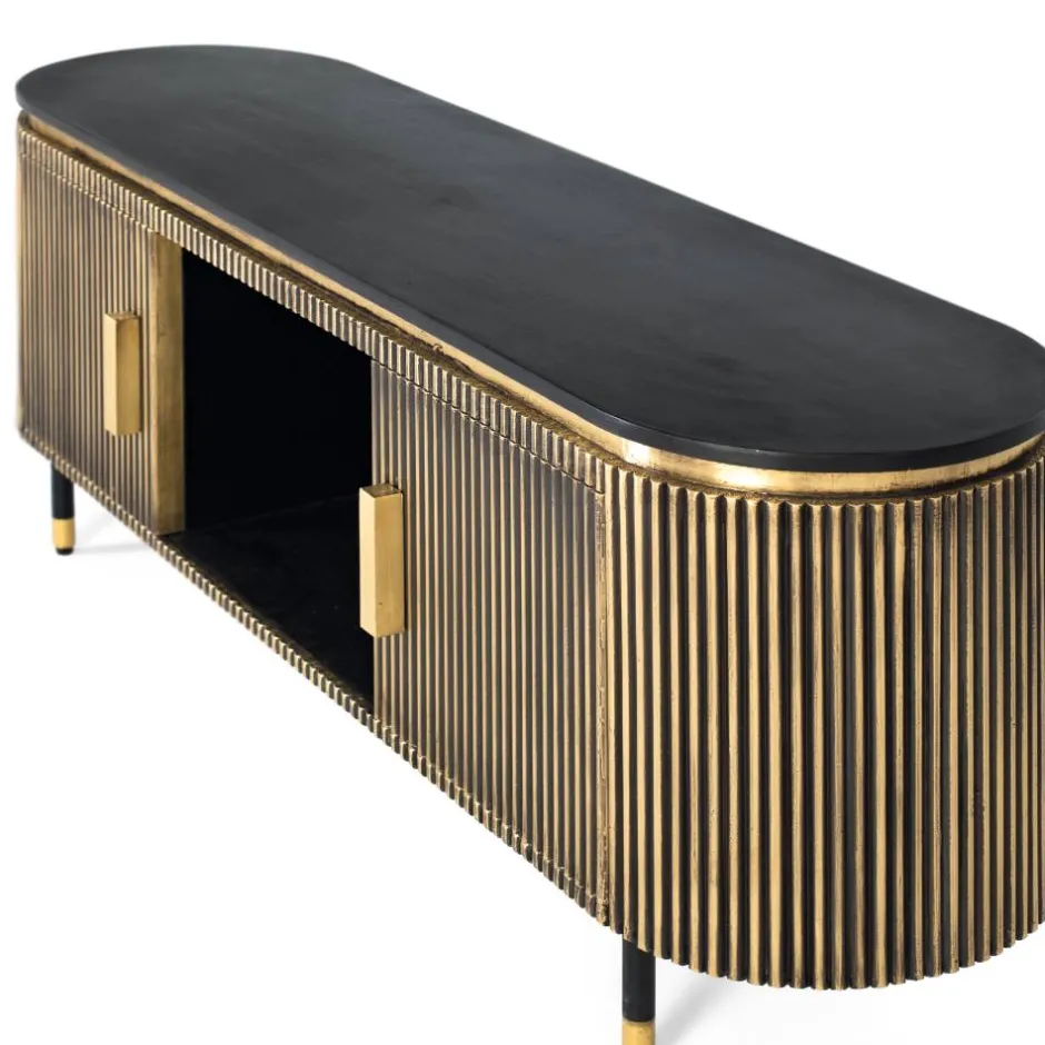 TV Lowboard in Schwarz mit Bronze - Hayato^Wohnen Online