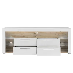 Wohnen TV Lowboard in Weiß HG & Holz Antik Dekor - Masina