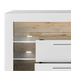 Wohnen TV Lowboard in Weiß HG & Holz Antik Dekor - Masina