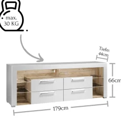 Wohnen TV Lowboard in Weiß HG & Holz Antik Dekor - Masina