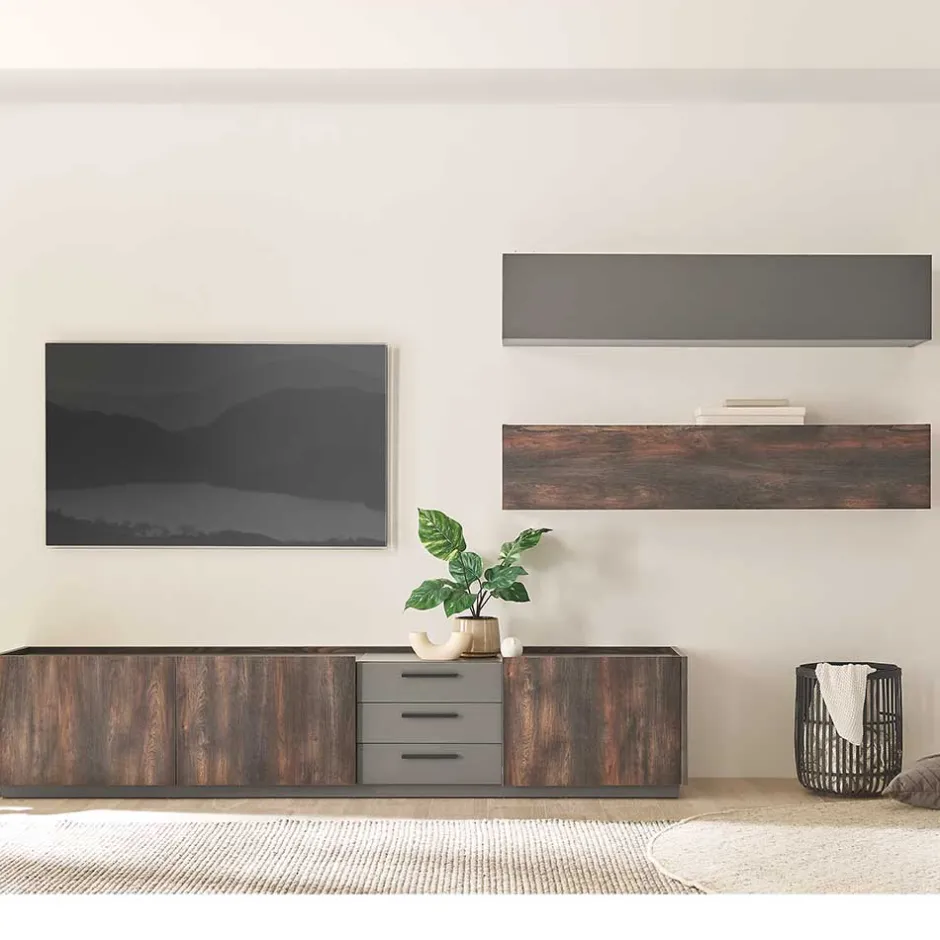 TV Lowboard und zwei Hängeschränke Set - Mundo (dreiteilig)^Wohnen New