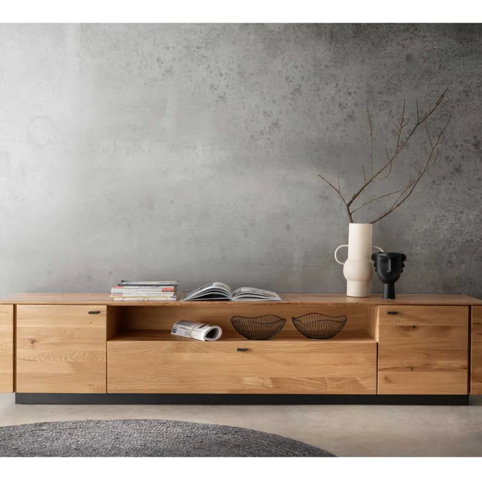 Wohnen TV Unterschrank aus Wildeiche mit Metallgriffen - Ilfred