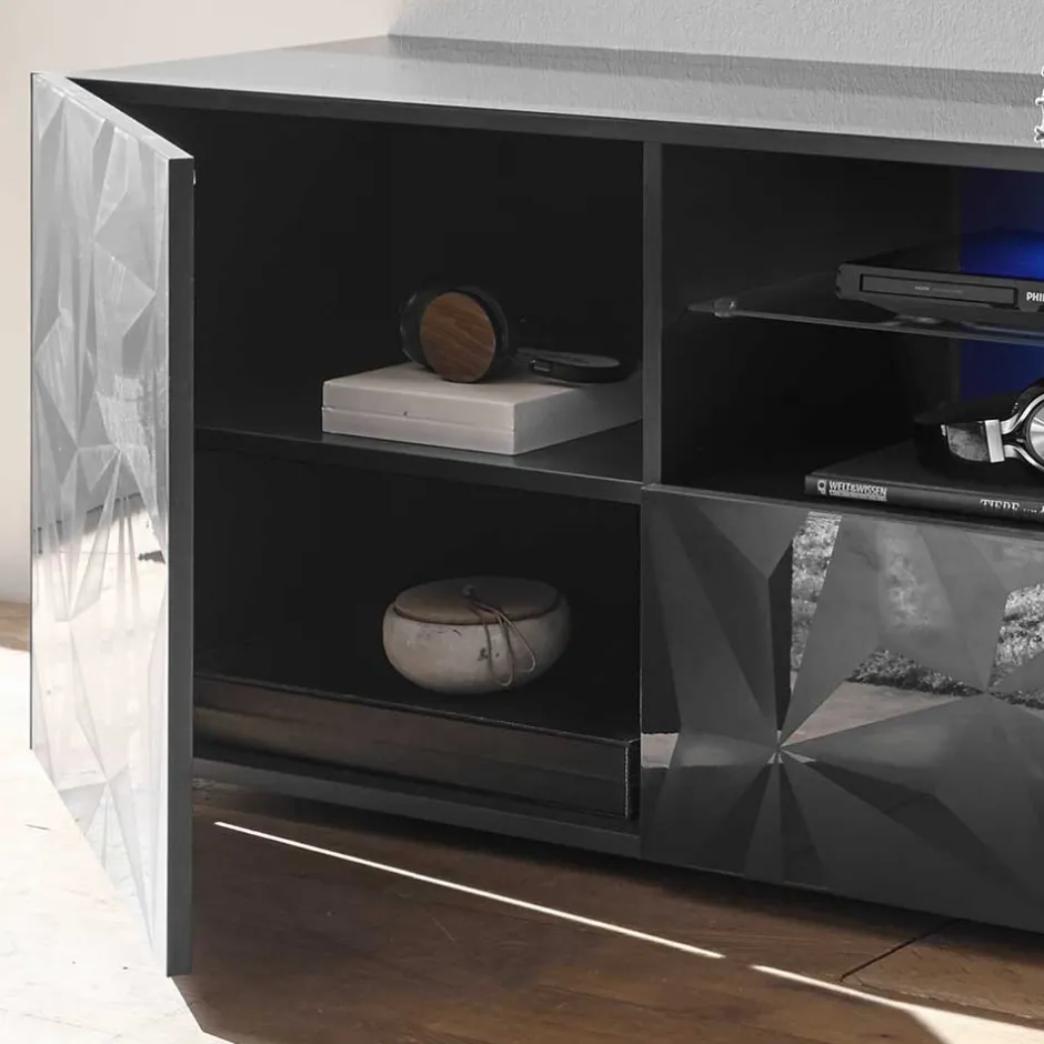 TV Unterschrank in Anthrazit Hochglanz - Kuriasna^Wohnen Outlet