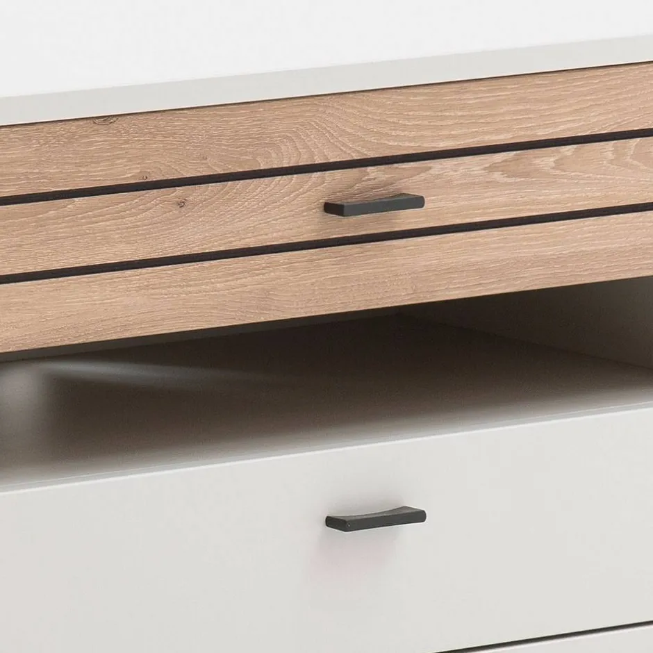 Wohnen TV Unterschrank in Lichtgrau mit Wildeiche - Ballina