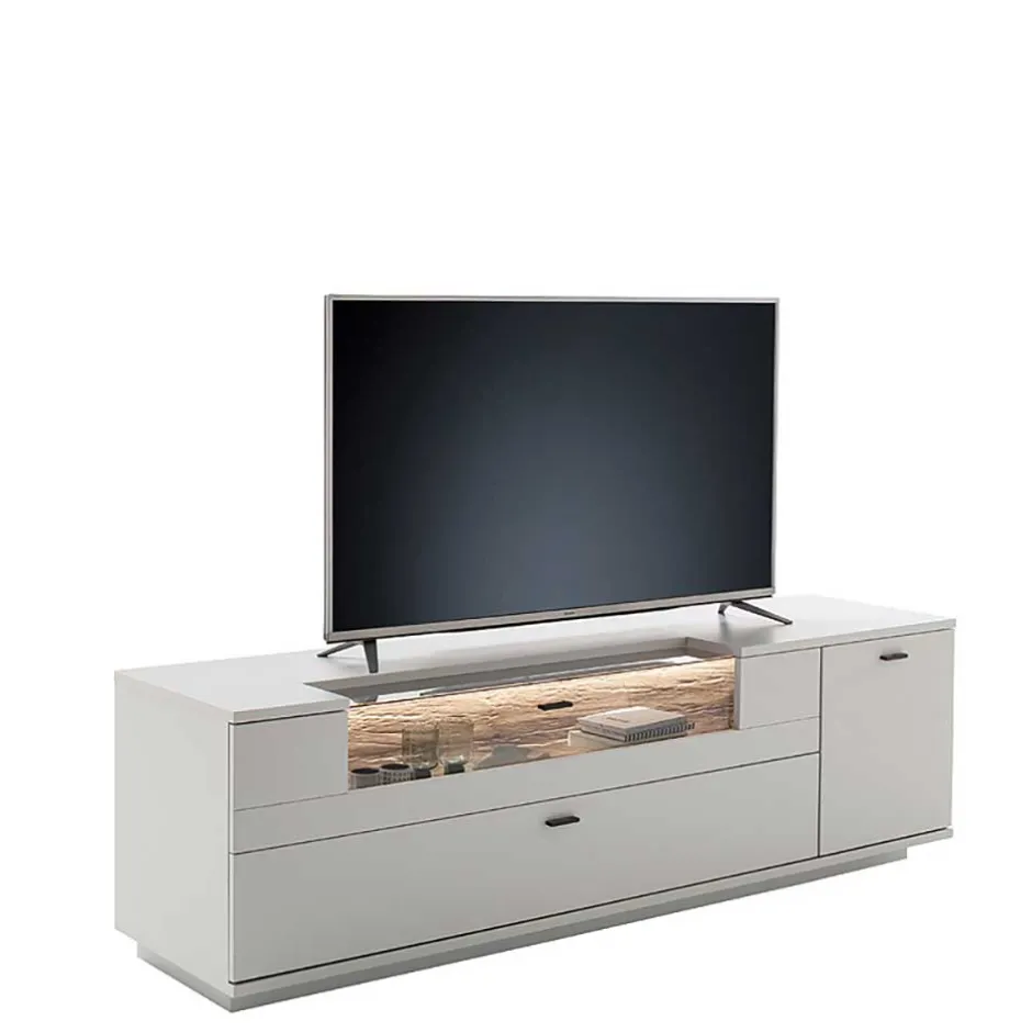Wohnen TV Unterschrank in Lichtgrau mit Wildeiche - Apulco