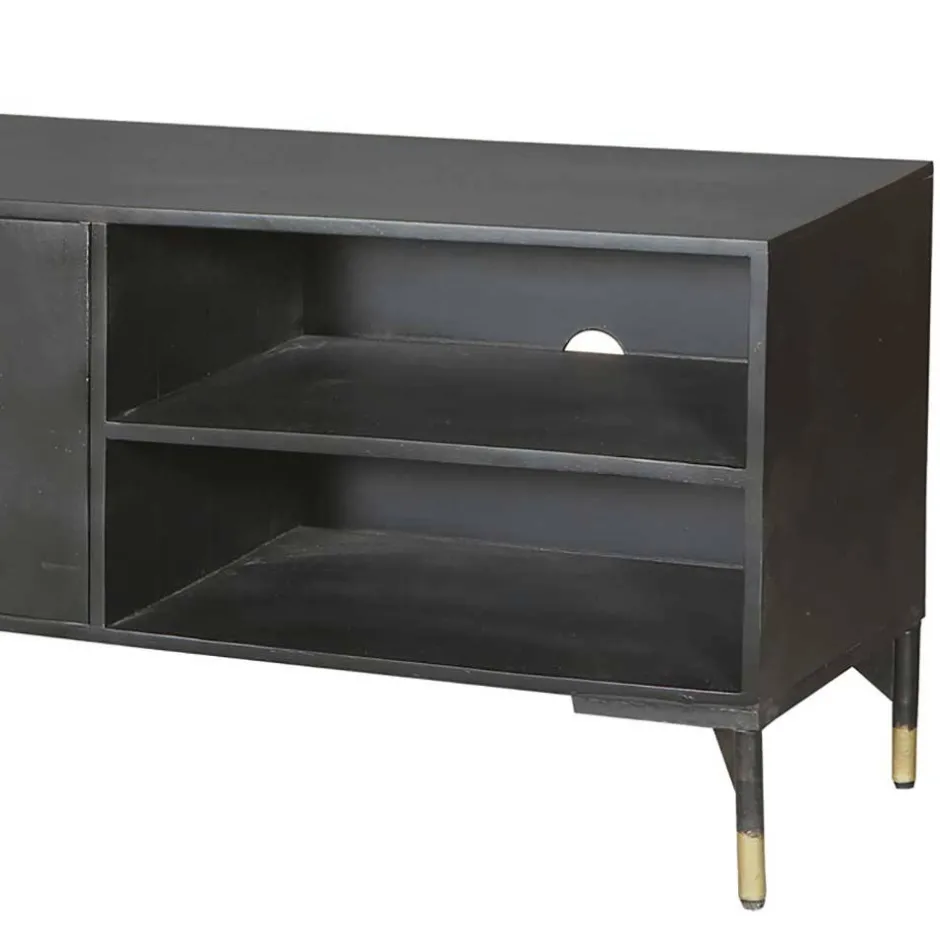 Wohnen TV Unterschrank in Schwarz mit Messing - Alkatar