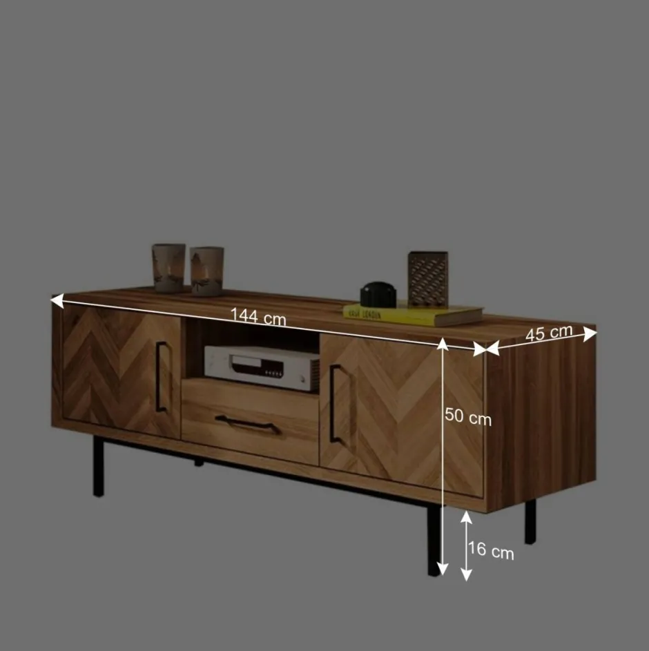 Wohnen TV Unterschrank mit Fischgrät Design Türen - Kerfa