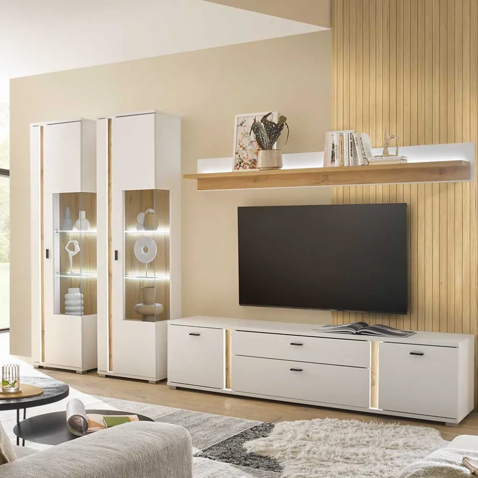 TV Wohnwand mit Licht Möbelset - Racelyn (vierteilig)^Wohnen New