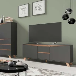 Wohnen TV-Lowboard in Anthrazit mit Wildeiche - Operatiu