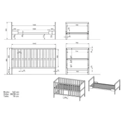 Kinder Wohnen Umbaubares Kinderbett in Hellgrau - Afilon