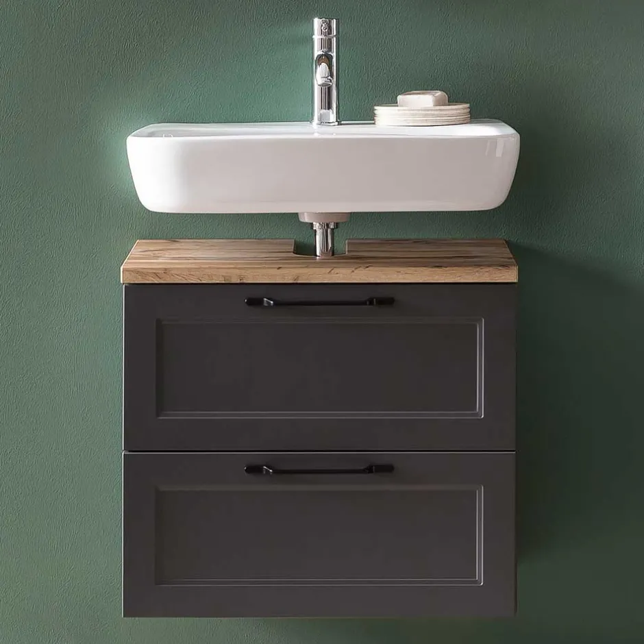 Wohnen Unterbeckenschrank in Dunkelgrau mit Wildeiche - Novelya