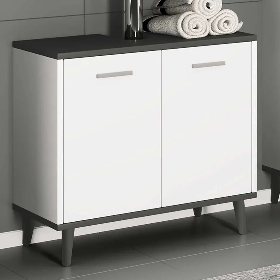 Wohnen Unterbeckenschrank in Weiß und Anthrazit - Rondja