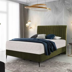 Wohnen Velours Boxspringbett in Oliv Grün - Prudenca