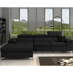 Velours Ecksofa in Schwarz - Milwaukee^Wohnen Outlet