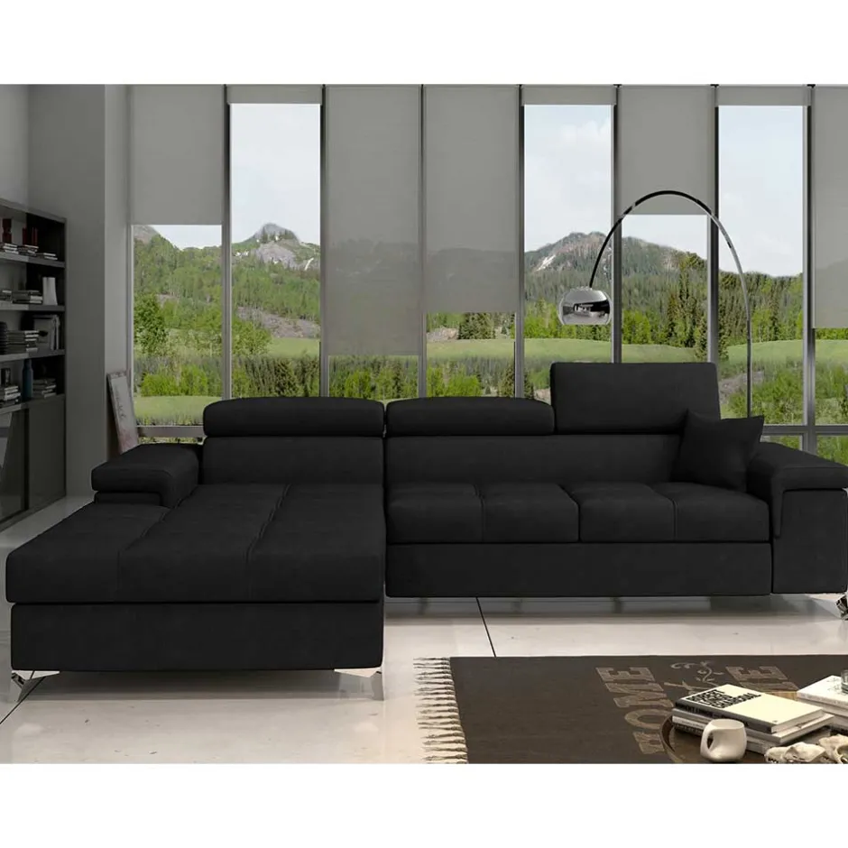 Velours Ecksofa in Schwarz - Milwaukee^Wohnen Outlet