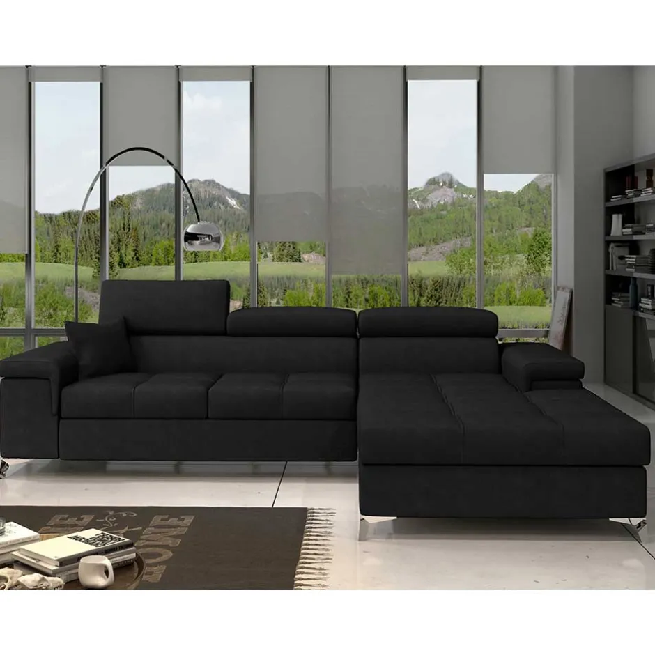Velours Ecksofa in Schwarz - Milwaukee^Wohnen Outlet