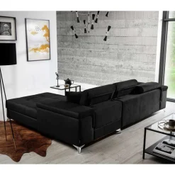 Velours Ecksofa in Schwarz - Milwaukee^Wohnen Outlet