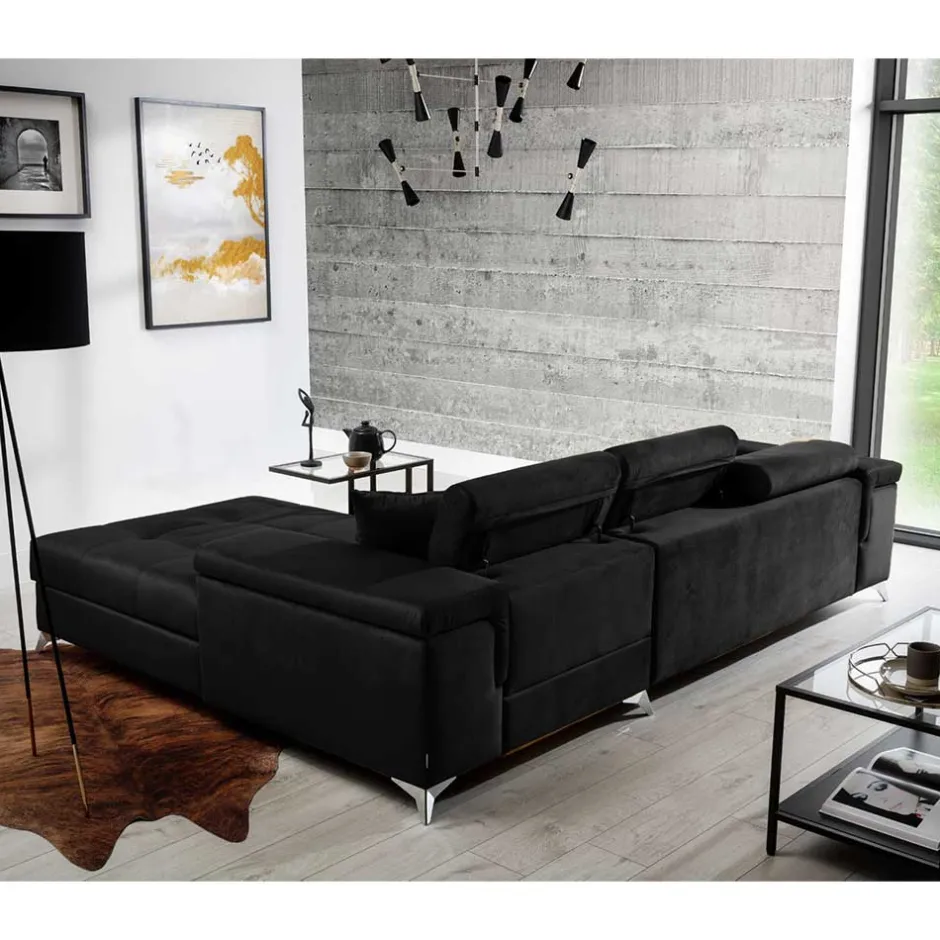 Velours Ecksofa in Schwarz - Milwaukee^Wohnen Outlet