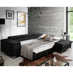 Velours Ecksofa in Schwarz - Milwaukee^Wohnen Outlet