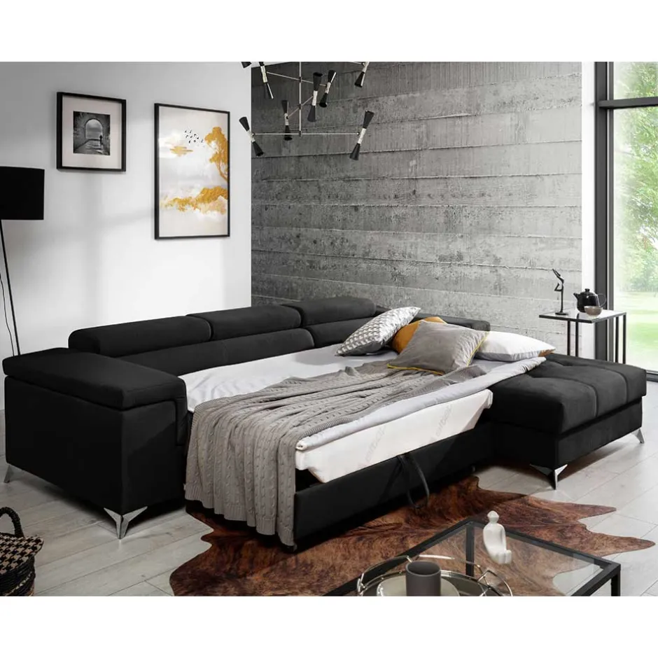 Velours Ecksofa in Schwarz - Milwaukee^Wohnen Outlet