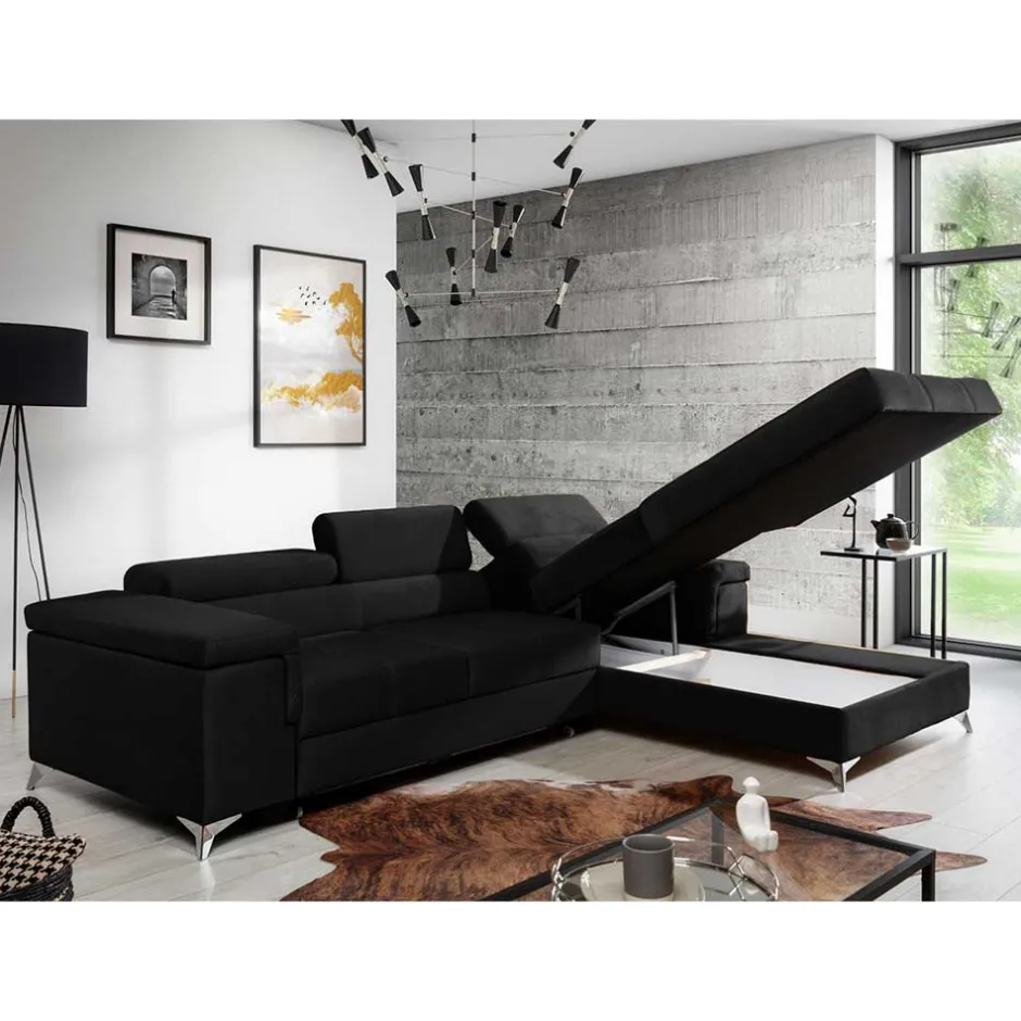 Velours Ecksofa in Schwarz - Milwaukee^Wohnen Outlet