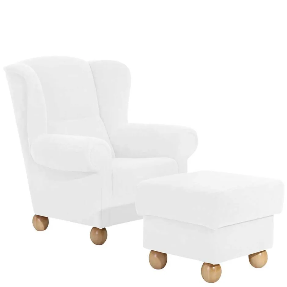 Velours Ohrensessel in Cremeweiß - Clamps^Wohnen New