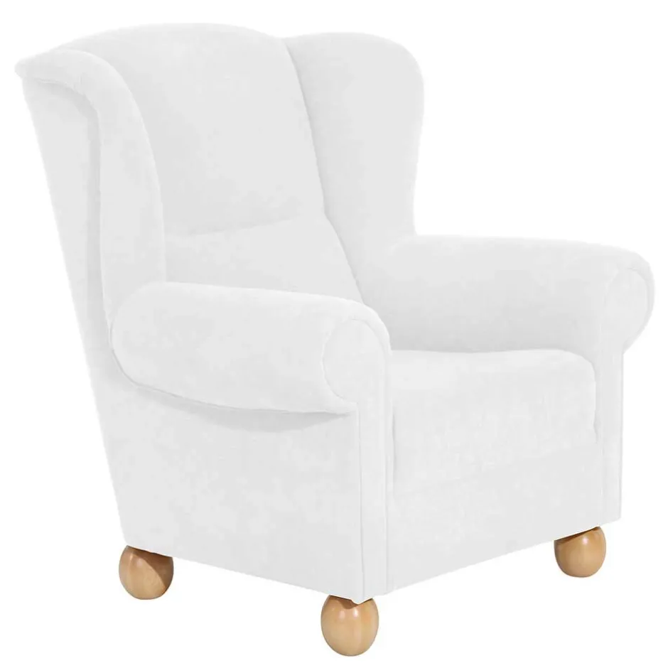 Velours Ohrensessel in Cremeweiß - Clamps^Wohnen New