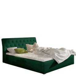 Wohnen Velours Polsterbett in Dunkelgrün - Tendence