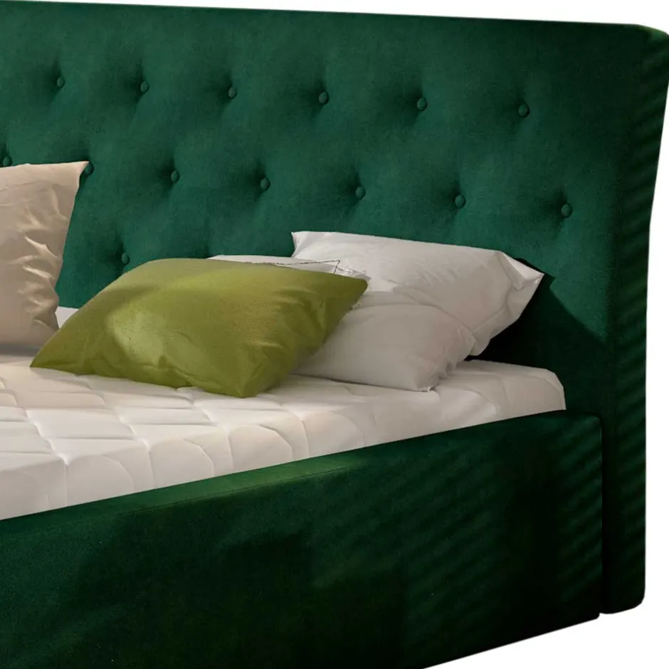 Wohnen Velours Polsterbett in Dunkelgrün - Tendence