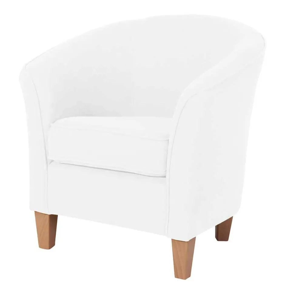 Wohnen Velours Polsterssel in Creme und Buche - Potova