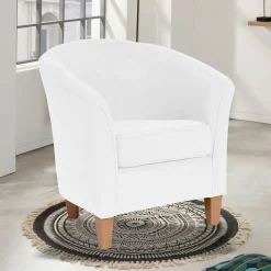 Wohnen Velours Polsterssel in Creme und Buche - Potova