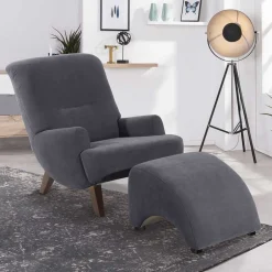 Velours Sessel in Anthrazit und Nussbaum - Izmael^Wohnen Discount