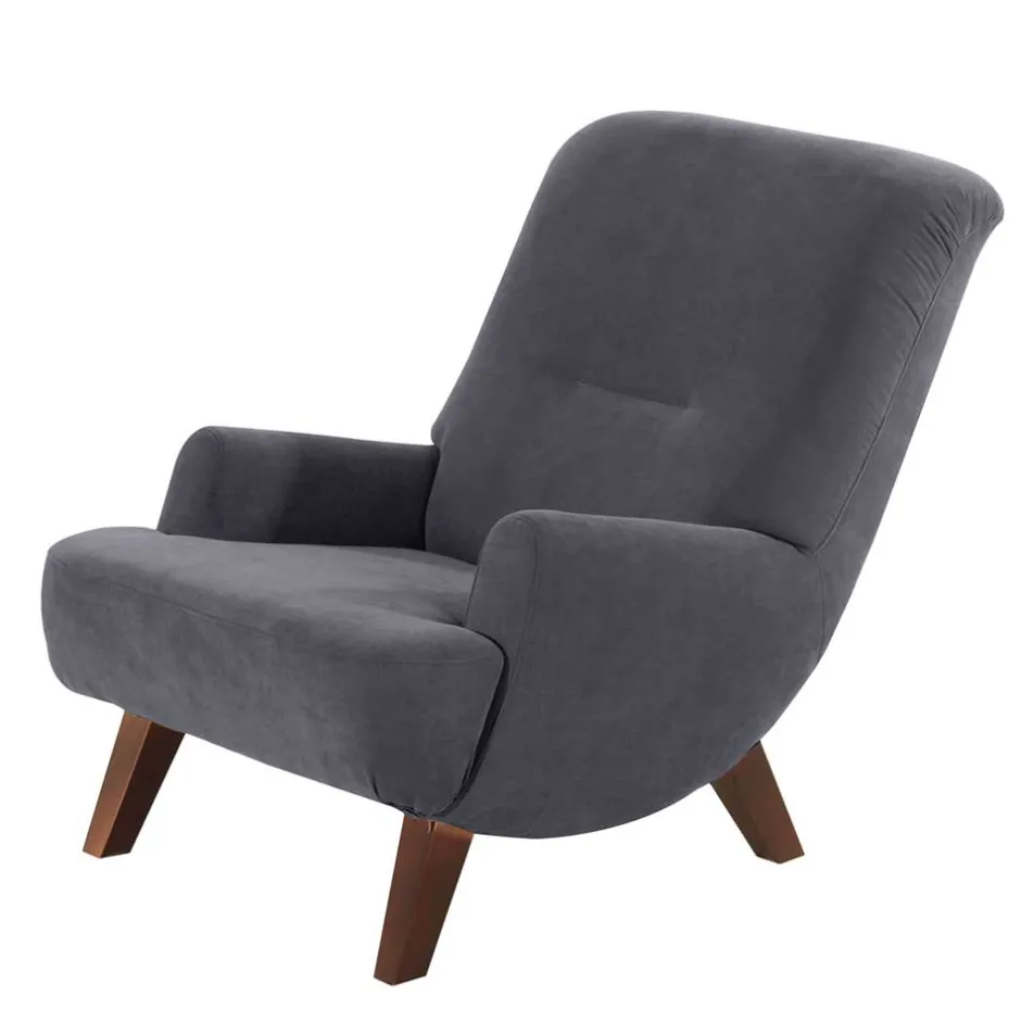 Velours Sessel in Anthrazit und Nussbaum - Izmael^Wohnen Discount