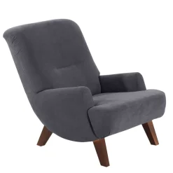 Velours Sessel in Anthrazit und Nussbaum - Izmael^Wohnen Discount