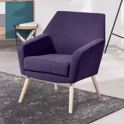 Wohnen Velours Sessel in Violett und Buche Natur - Cunnar