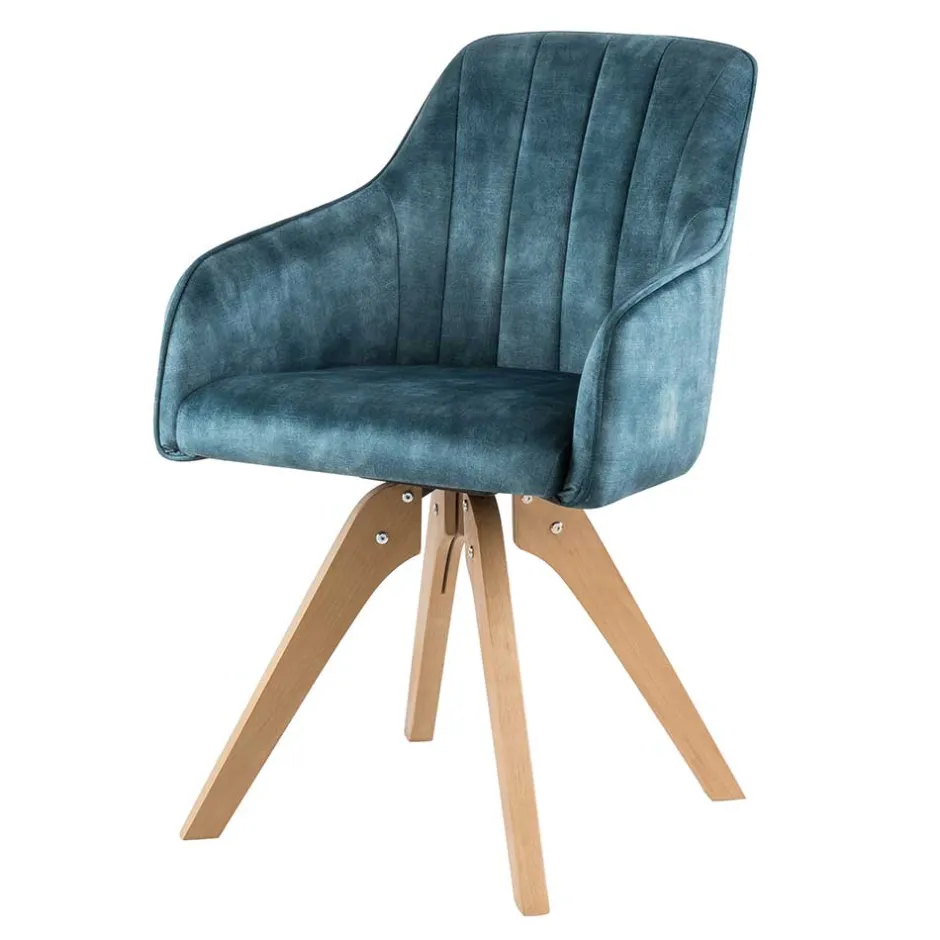 Wohnen Velours Tischsessel in Blau Petrol - Vitalrov (2er Set)