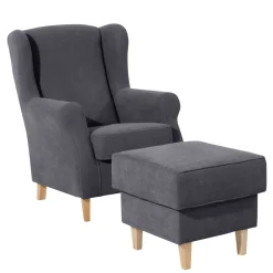 Velours-Ohrenbackensessel in Anthrazit - Marietta^Wohnen Discount