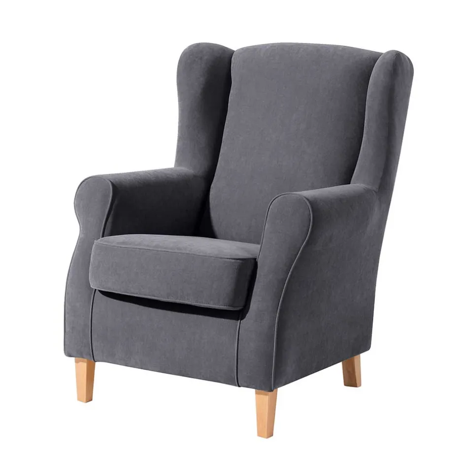 Velours-Ohrenbackensessel in Anthrazit - Marietta^Wohnen Discount