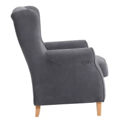 Velours-Ohrenbackensessel in Anthrazit - Marietta^Wohnen Discount