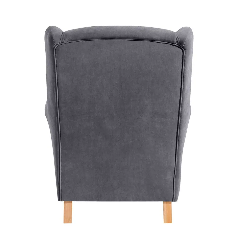 Velours-Ohrenbackensessel in Anthrazit - Marietta^Wohnen Discount