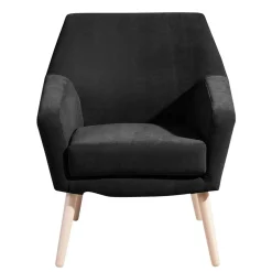 Velourssessel in Schwarz mit Buche Natur - Nocena^Wohnen Sale