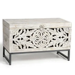 Wohnen Vintage Design Truhe aus Mangoholz White Wash - Fudorus