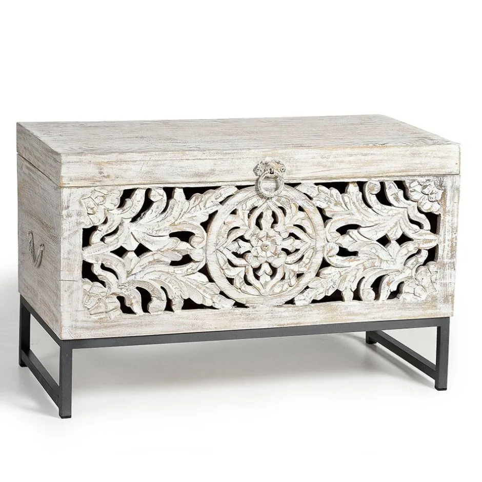 Wohnen Vintage Design Truhe aus Mangoholz White Wash - Fudorus