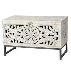 Wohnen Vintage Design Truhe aus Mangoholz White Wash - Fudorus