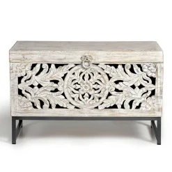 Wohnen Vintage Design Truhe aus Mangoholz White Wash - Fudorus