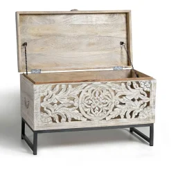 Wohnen Vintage Design Truhe aus Mangoholz White Wash - Fudorus