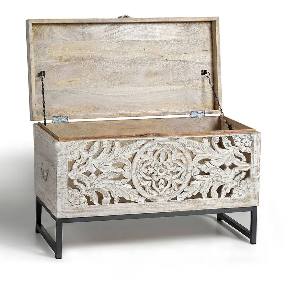 Wohnen Vintage Design Truhe aus Mangoholz White Wash - Fudorus