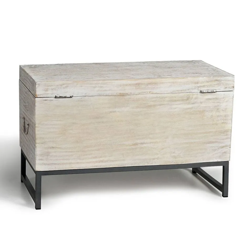Wohnen Vintage Design Truhe aus Mangoholz White Wash - Fudorus